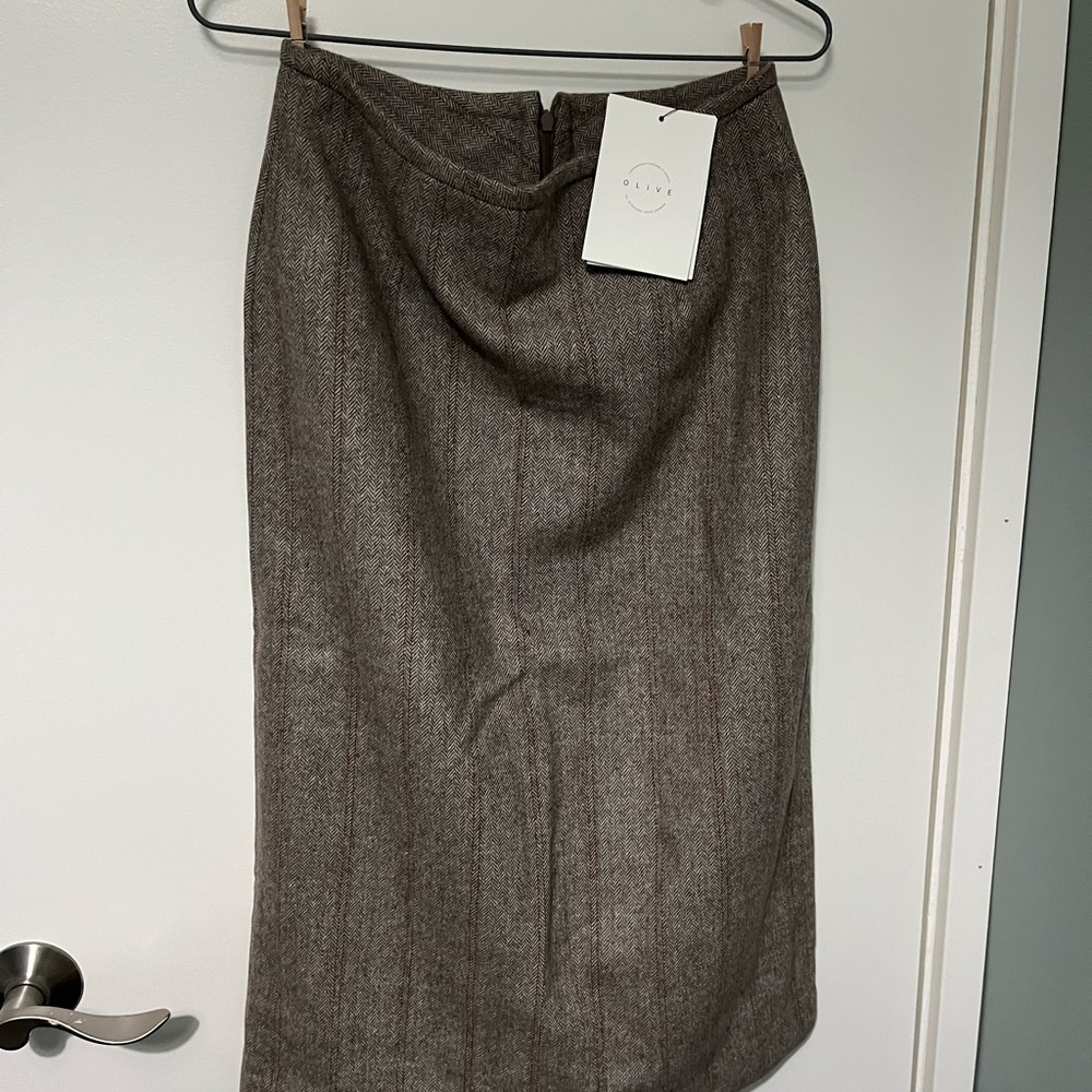Brown Wool-Blend MIDI Pencil Skirt